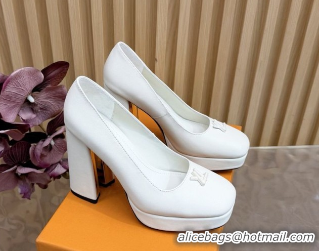 Luxury Louis Vuitton Swing Platform Pumps 11cm in Calf Leather White 1AIDF8 1219054
