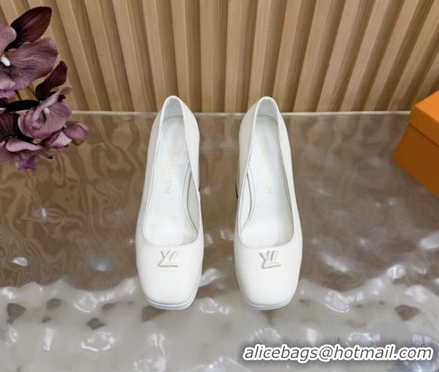 Luxury Louis Vuitton Swing Platform Pumps 11cm in Calf Leather White 1AIDF8 1219054