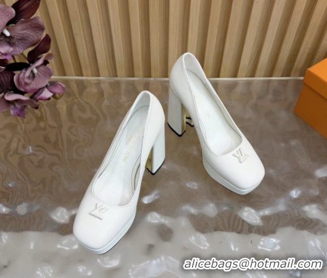 Luxury Louis Vuitton Swing Platform Pumps 11cm in Calf Leather White 1AIDF8 1219054