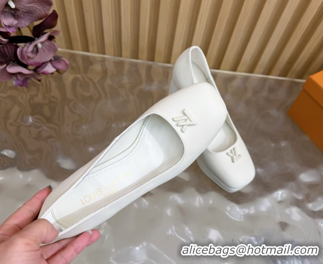 Luxury Louis Vuitton Swing Platform Pumps 11cm in Calf Leather White 1AIDF8 1219054