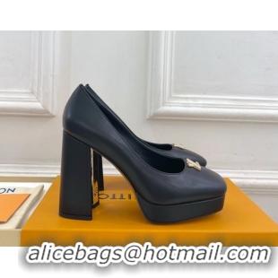 Most Popular Louis Vuitton Swing Platform Pumps 11cm in Calf Leather Black/Gold 1AIDF8 1219056