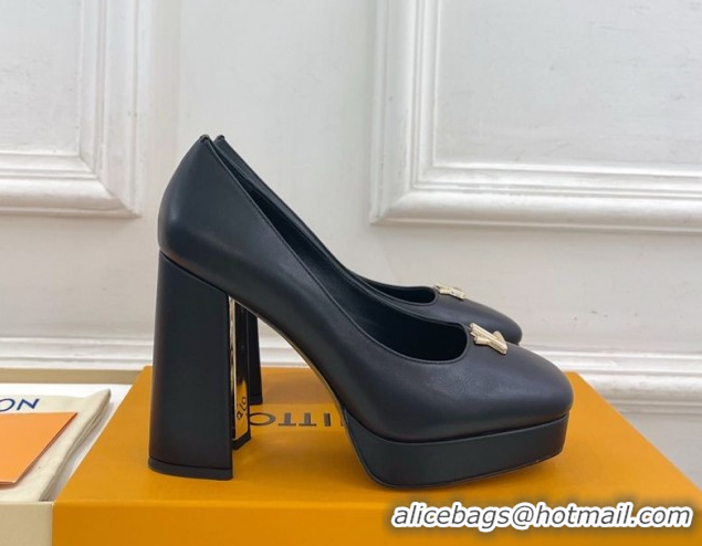 Most Popular Louis Vuitton Swing Platform Pumps 11cm in Calf Leather Black/Gold 1AIDF8 1219056