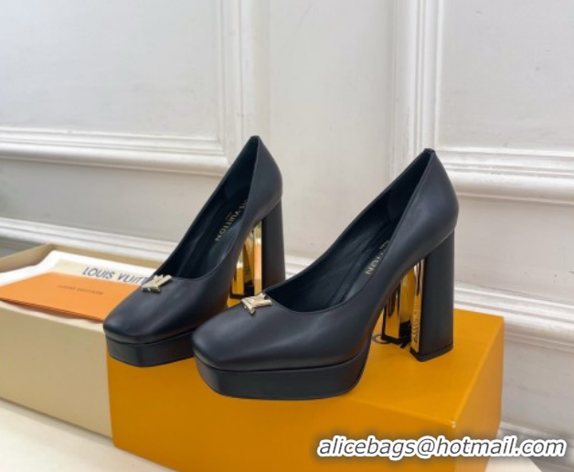 Most Popular Louis Vuitton Swing Platform Pumps 11cm in Calf Leather Black/Gold 1AIDF8 1219056