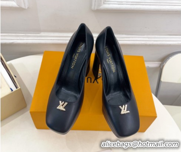 Most Popular Louis Vuitton Swing Platform Pumps 11cm in Calf Leather Black/Gold 1AIDF8 1219056