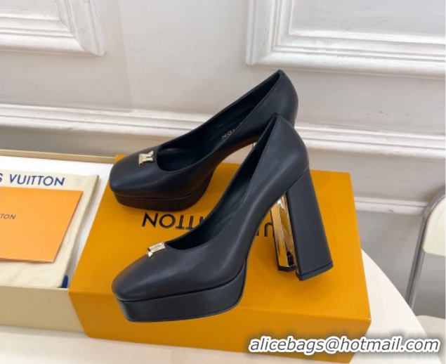 Most Popular Louis Vuitton Swing Platform Pumps 11cm in Calf Leather Black/Gold 1AIDF8 1219056