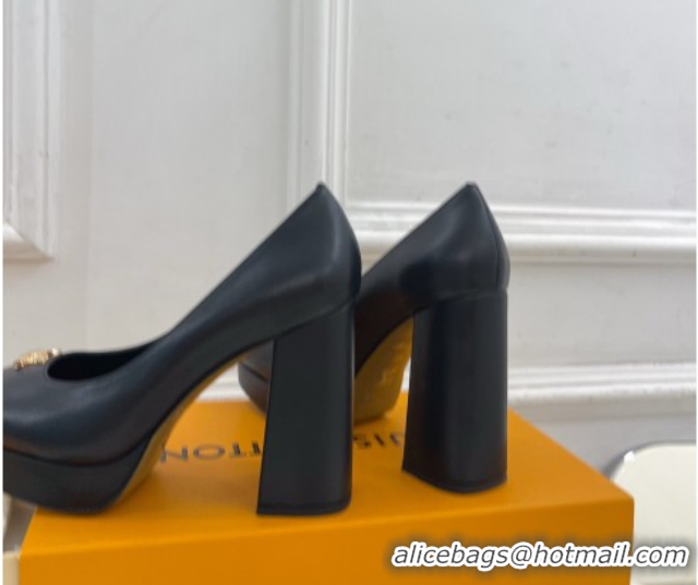 Most Popular Louis Vuitton Swing Platform Pumps 11cm in Calf Leather Black/Gold 1AIDF8 1219056
