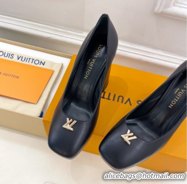 Most Popular Louis Vuitton Swing Platform Pumps 11cm in Calf Leather Black/Gold 1AIDF8 1219056