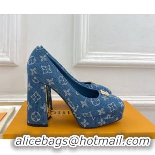 Shop Cheap Louis Vuitton Swing Platform Pumps 11cm in Blue Denim 1AIDF8 1219057