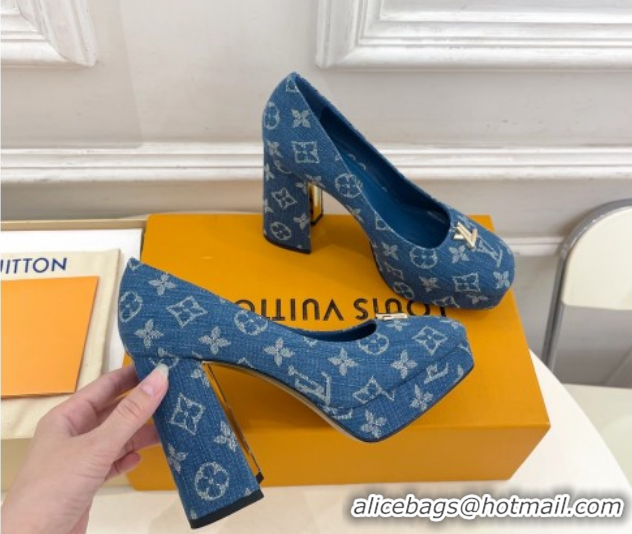 Shop Cheap Louis Vuitton Swing Platform Pumps 11cm in Blue Denim 1AIDF8 1219057