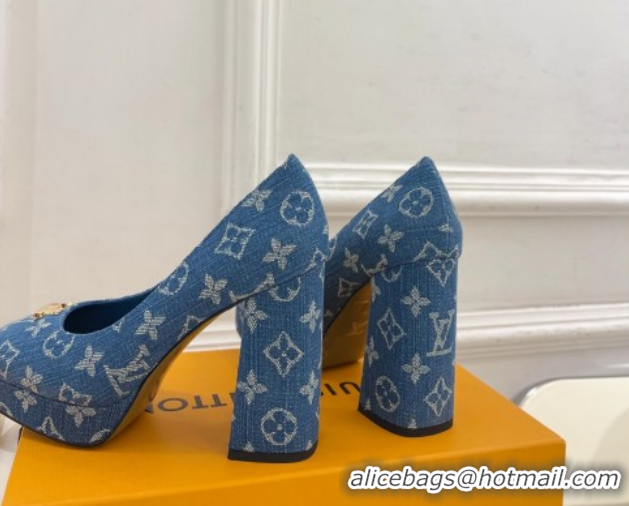 Shop Cheap Louis Vuitton Swing Platform Pumps 11cm in Blue Denim 1AIDF8 1219057