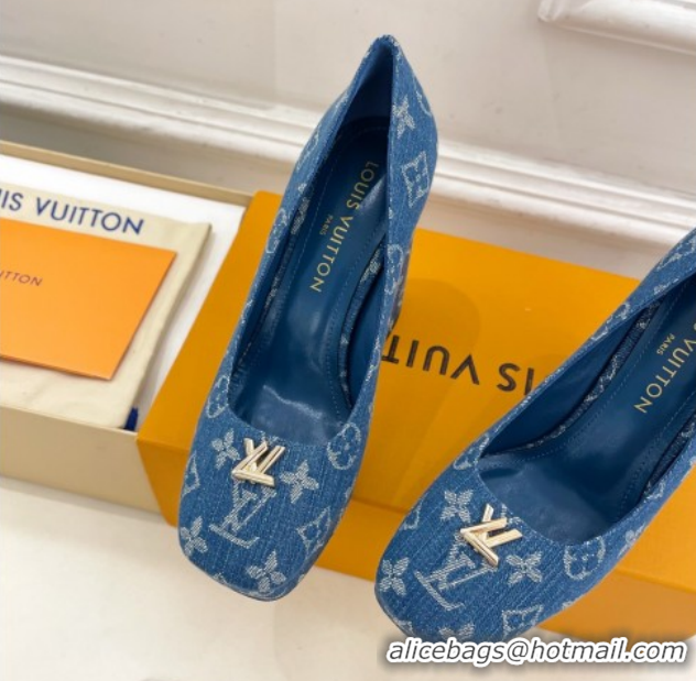 Shop Cheap Louis Vuitton Swing Platform Pumps 11cm in Blue Denim 1AIDF8 1219057