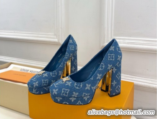 Shop Cheap Louis Vuitton Swing Platform Pumps 11cm in Blue Denim 1AIDF8 1219057