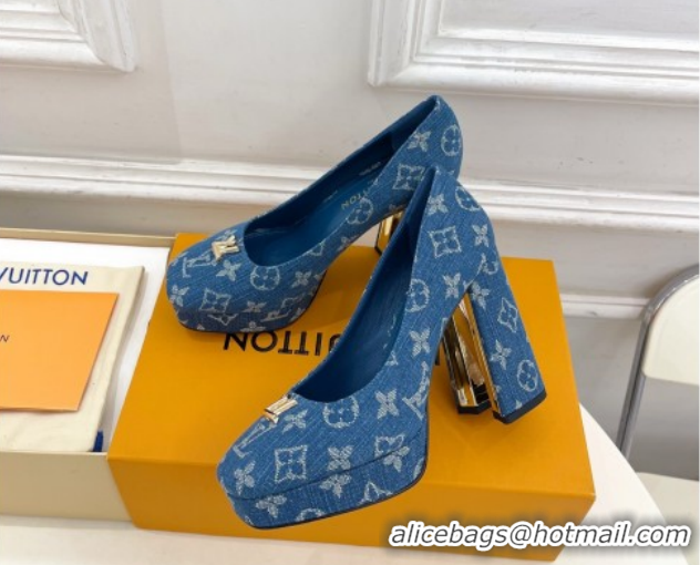Shop Cheap Louis Vuitton Swing Platform Pumps 11cm in Blue Denim 1AIDF8 1219057