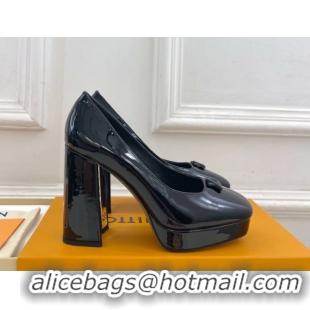 Duplicate Louis Vuitton Swing Platform Pumps 11cm in Patent Leather All Black 1AIDF8 1219059