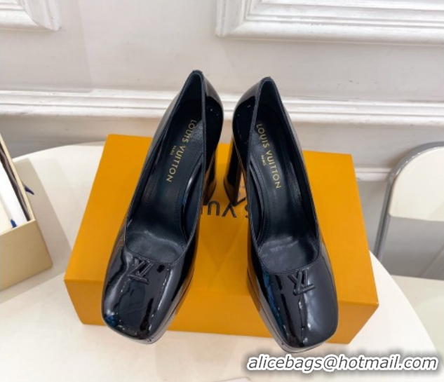 Duplicate Louis Vuitton Swing Platform Pumps 11cm in Patent Leather All Black 1AIDF8 1219059
