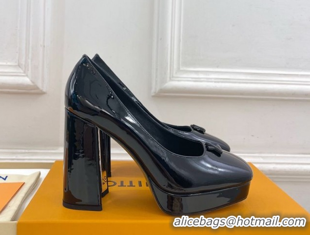 Duplicate Louis Vuitton Swing Platform Pumps 11cm in Patent Leather All Black 1AIDF8 1219059