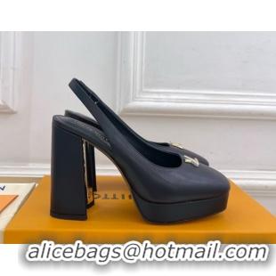 Classic Hot Louis Vuitton Swing Platform Slingbacks Pump 11cm in Calf Leather Black/Gold 1AIDF8 1219061