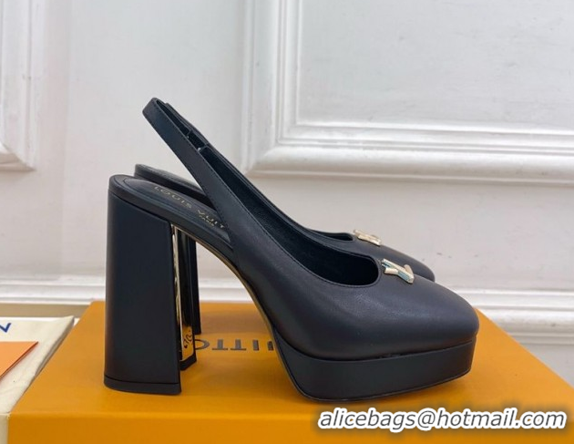 Classic Hot Louis Vuitton Swing Platform Slingbacks Pump 11cm in Calf Leather Black/Gold 1AIDF8 1219061