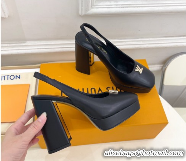 Classic Hot Louis Vuitton Swing Platform Slingbacks Pump 11cm in Calf Leather Black/Gold 1AIDF8 1219061