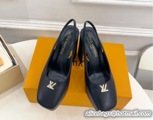 Classic Hot Louis Vuitton Swing Platform Slingbacks Pump 11cm in Calf Leather Black/Gold 1AIDF8 1219061