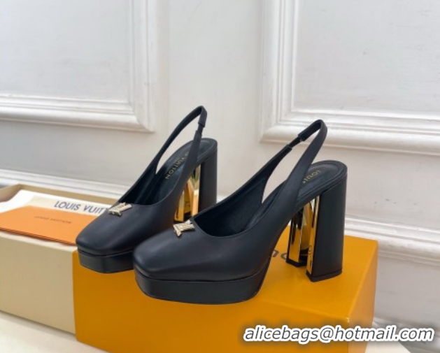 Classic Hot Louis Vuitton Swing Platform Slingbacks Pump 11cm in Calf Leather Black/Gold 1AIDF8 1219061