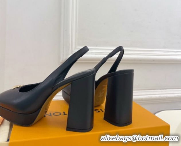 Classic Hot Louis Vuitton Swing Platform Slingbacks Pump 11cm in Calf Leather Black/Gold 1AIDF8 1219061