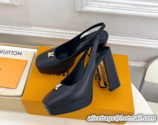 Classic Hot Louis Vuitton Swing Platform Slingbacks Pump 11cm in Calf Leather Black/Gold 1AIDF8 1219061