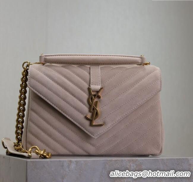 Good Looking Saint Laurent Medium Monogram College Bag in Suede 392737 Powder Grey 2025