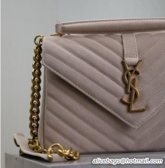 Good Looking Saint Laurent Medium Monogram College Bag in Suede 392737 Powder Grey 2025