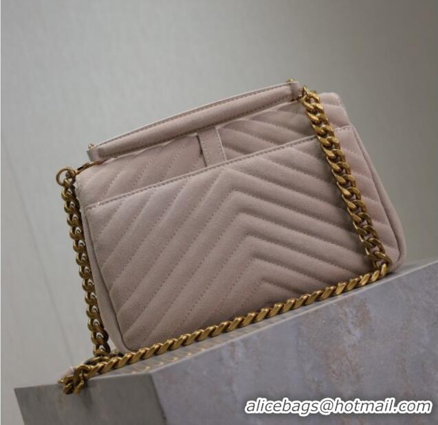Good Looking Saint Laurent Medium Monogram College Bag in Suede 392737 Powder Grey 2025