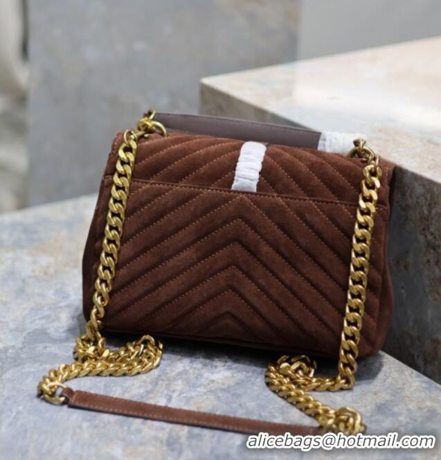 Luxury Cheap Saint Laurent Medium Monogram College Bag in Suede 392737 Brown 2025
