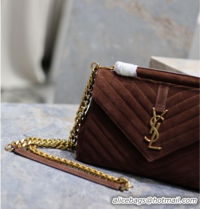Luxury Cheap Saint Laurent Medium Monogram College Bag in Suede 392737 Brown 2025