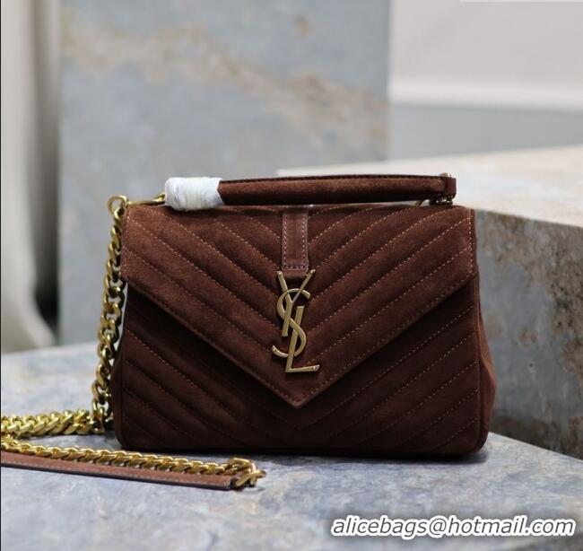 Luxury Cheap Saint Laurent Medium Monogram College Bag in Suede 392737 Brown 2025