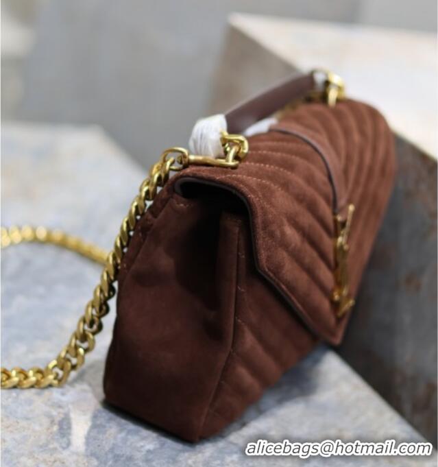 Luxury Cheap Saint Laurent Medium Monogram College Bag in Suede 392737 Brown 2025
