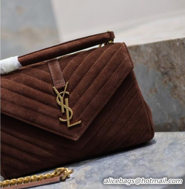 Luxury Cheap Saint Laurent Medium Monogram College Bag in Suede 392737 Brown 2025