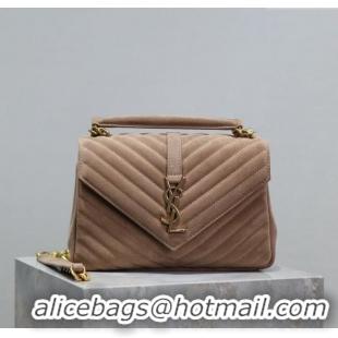 Best Price Saint Laurent Medium Monogram College Bag in Suede 392737 Dark Beige 2025