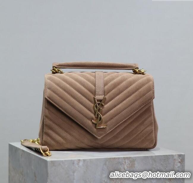 Best Price Saint Laurent Medium Monogram College Bag in Suede 392737 Dark Beige 2025