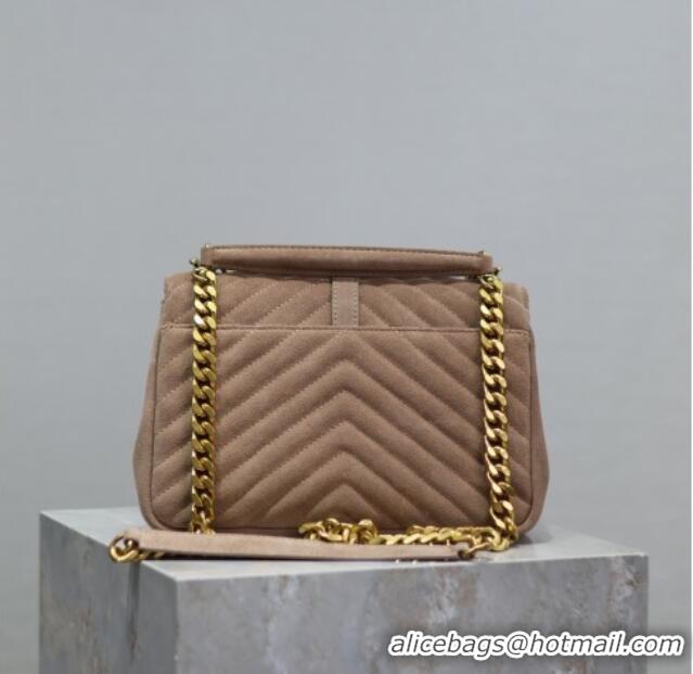 Best Price Saint Laurent Medium Monogram College Bag in Suede 392737 Dark Beige 2025