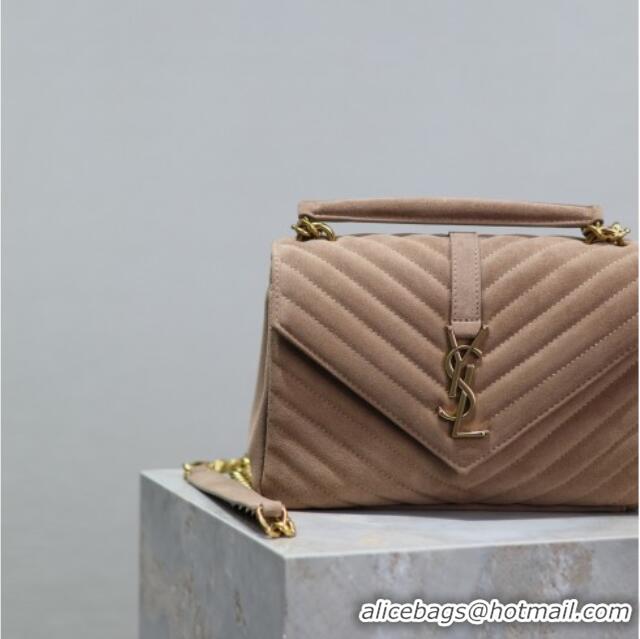 Best Price Saint Laurent Medium Monogram College Bag in Suede 392737 Dark Beige 2025