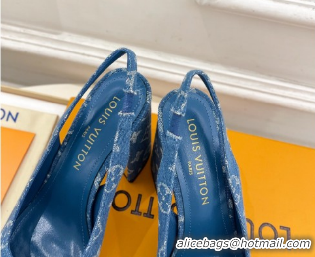 Popular Style Louis Vuitton Swing Platform Slingbacks Pump 11cm in Blue Denim 1AIDF8 1219062