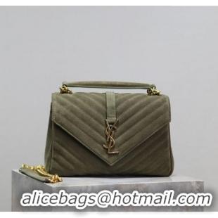 Promotional Saint Laurent Medium Monogram College Bag in Suede 392737 Green 2025