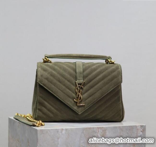 Promotional Saint Laurent Medium Monogram College Bag in Suede 392737 Green 2025