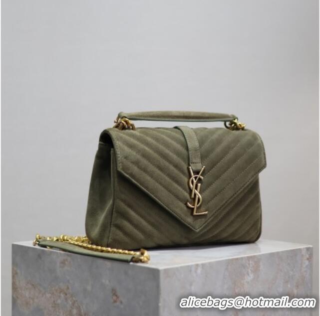 Promotional Saint Laurent Medium Monogram College Bag in Suede 392737 Green 2025