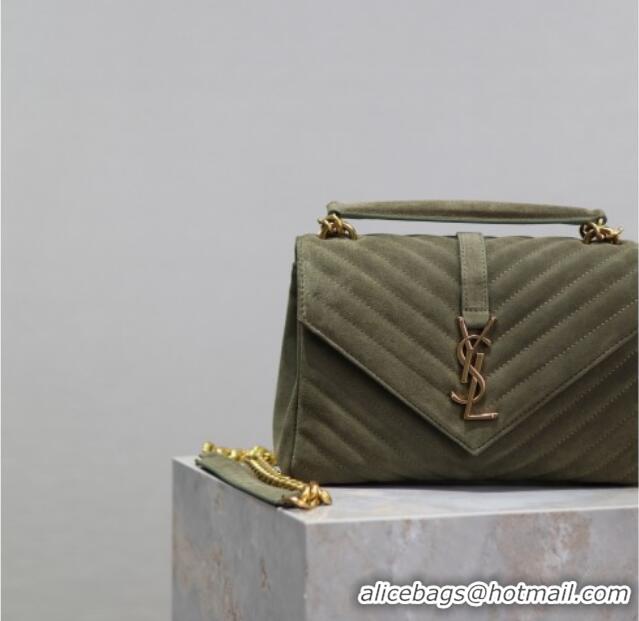 Promotional Saint Laurent Medium Monogram College Bag in Suede 392737 Green 2025