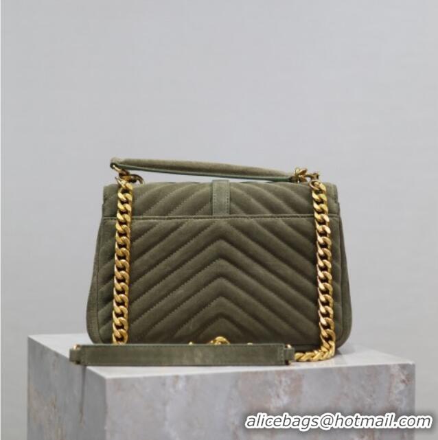 Promotional Saint Laurent Medium Monogram College Bag in Suede 392737 Green 2025