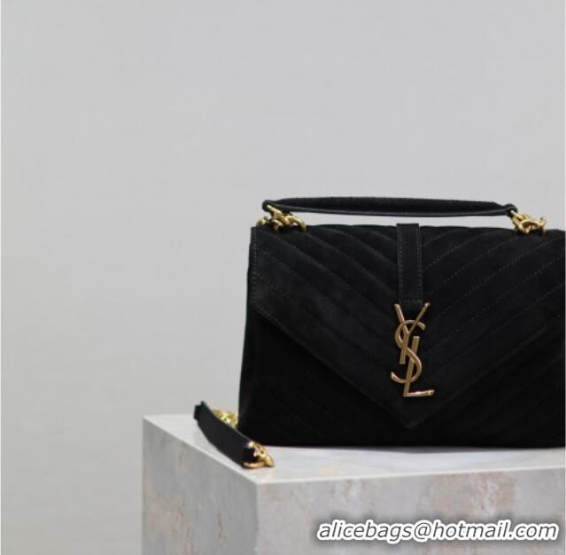 Trendy Design Saint Laurent Medium Monogram College Bag in Suede 392737 Black 2025
