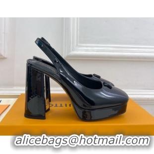 Luxurious Louis Vuitton Swing Platform Slingbacks Pump 11cm in Patent Leather All Black 1AIDF8 1219064