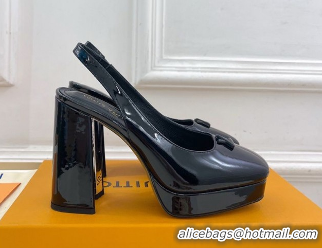 Luxurious Louis Vuitton Swing Platform Slingbacks Pump 11cm in Patent Leather All Black 1AIDF8 1219064