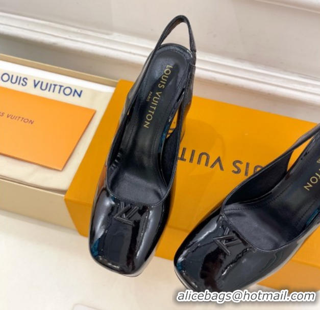 Luxurious Louis Vuitton Swing Platform Slingbacks Pump 11cm in Patent Leather All Black 1AIDF8 1219064