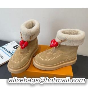 Luxury Discount Louis Vuitton Cortina Platform Ankle Boots in Suede and Wool Beige 1AIUEY 1219065